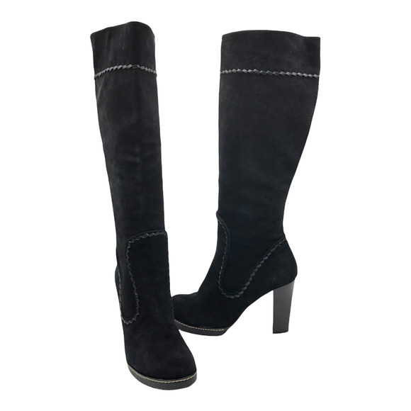 Dani Black Suede Black Leather Western Knee High Boot Weave Detailing Size 8 - Picture 9 of 9